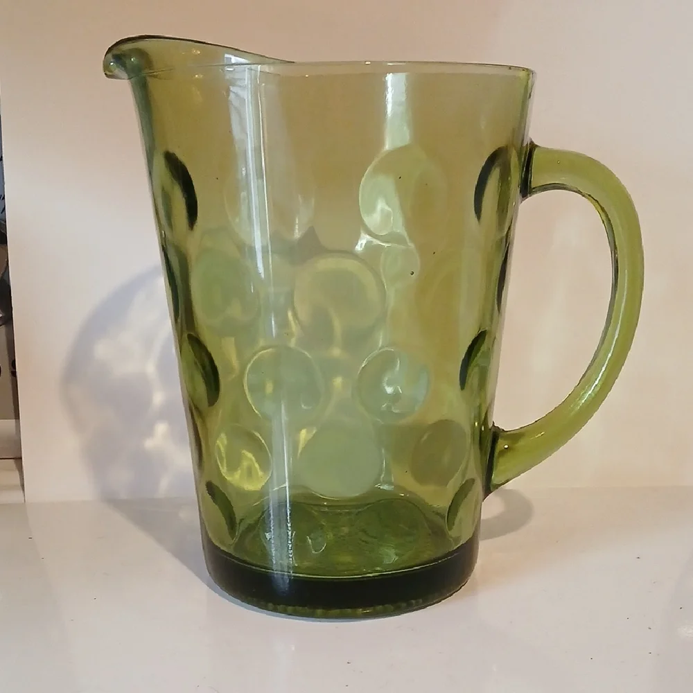 Vintage Hazel Atlas Eldorado Green Glass Pitcher Coin Dot